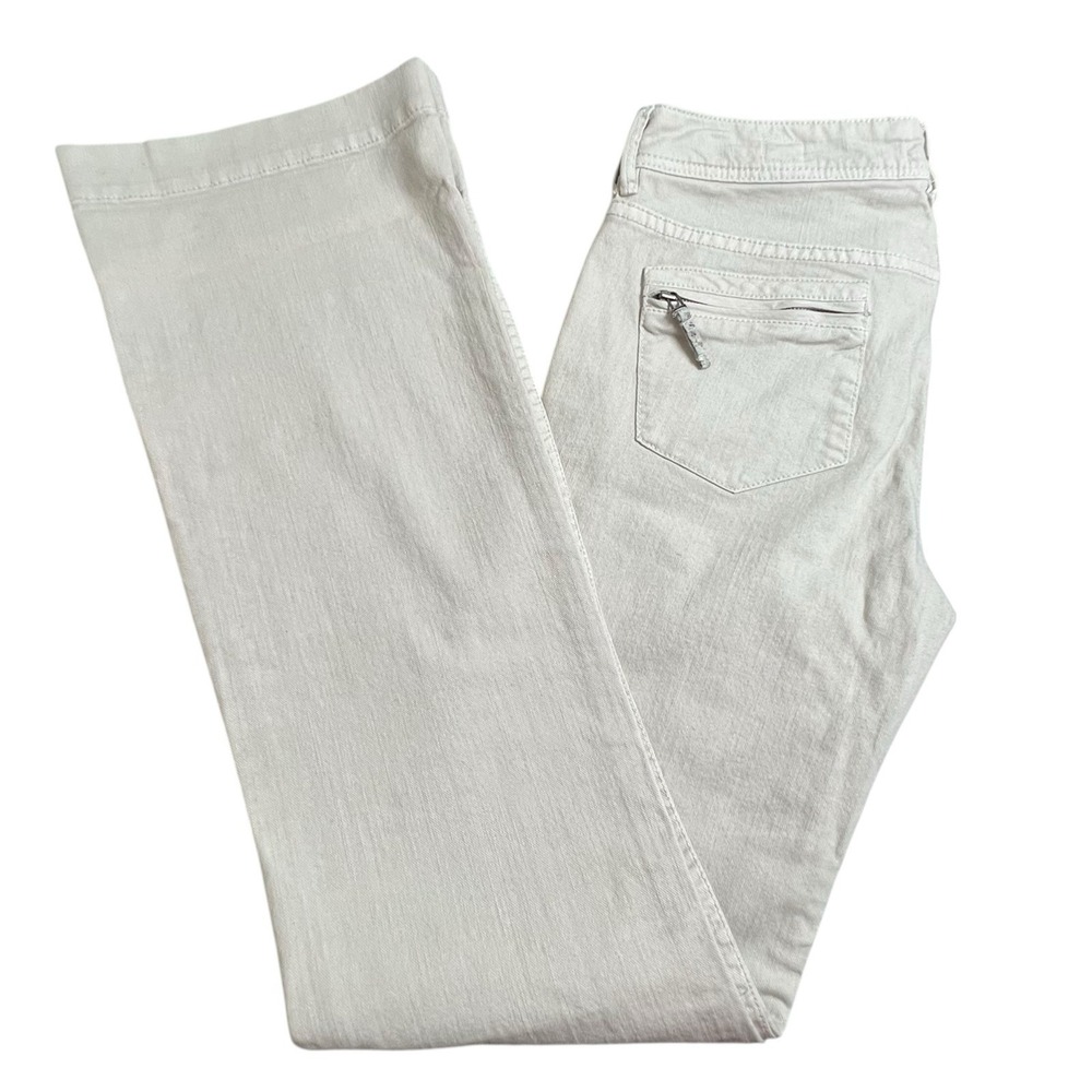 Pilcro Anthropologie Womens 27 Tan Flare Leg Mid‎ Rise Jeans Zip Pocket
